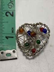 Heart pin wire wrap and bead Silver Tone Green Red Purple Orange Red B11A