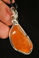 CARNELIAN Pendant 5.8cm 11g +Cord *SILVER* Handmade Wire Wrapped Healing Crystal