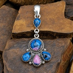 Multicolor Mojave Turquoise Cluster Pendant Sterling Silver Southwestern 925