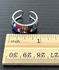 Multicolor Glass Beaded Adjustable Ring Boho Artisan Style Size 7-9 VTG 1990’s