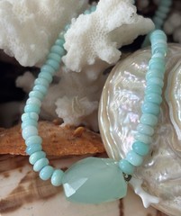 NWT Peruvian Opal Beads Stone Aqua Necklace 16/18″ South Africa $80 Beachy Boho