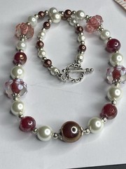 Artisan Handcrafted Art Deco Lampwork Glass Jewelry Necklace Mean Girlz #16 Pink