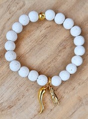 Mano Cornuto Bracelet, Cornicello, Horned Hand, Gold Italian Horn, Lava Stone
