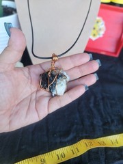 Handcrafted Copper Wrapped Black And White Moonstone Pendant Necklace