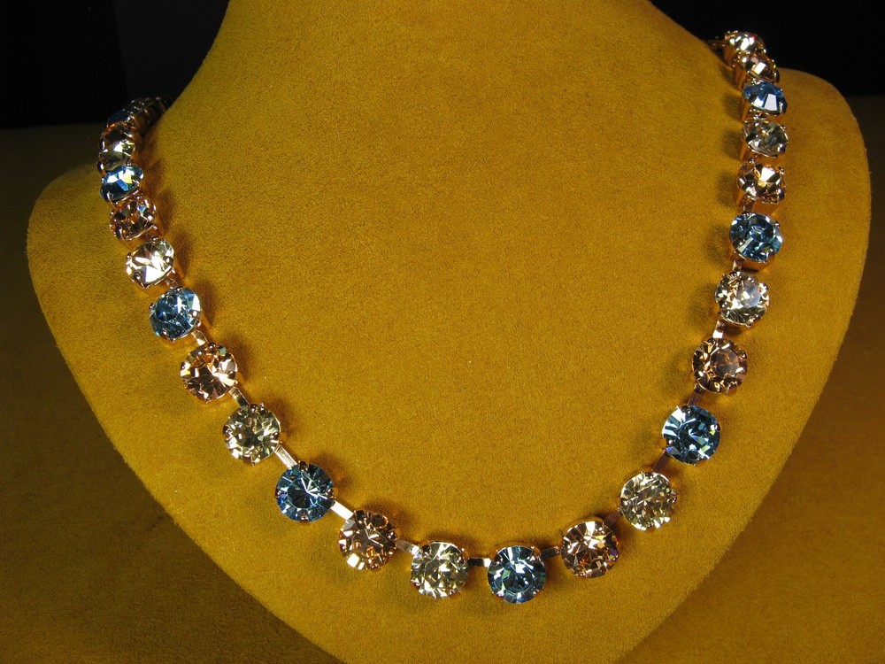 MARIANA JEWELRY NECKLACE SWAROVSKI CRYSTALS Gold P Blue Peach Tennis Designer
