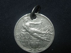 VINTAGE ANTIQUE ITALY ITALIAN LIRE FLYING LADY COIN PENDANT CHARM NECKLACE