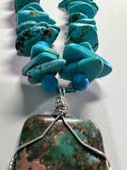Jewelry Set Turquoise Beads wire-wrapped Agate Pendant Handmade