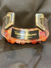 Handmade Orange Crackled Glass Beaded Acrylic Cuff Bracelet w/Rhinestone Accents