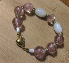 Handmade Elastic Bracelet-7 in-Plastic Beads w/Rhinestone Spacers. Magnetic.