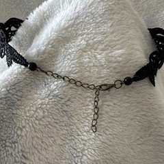 Black Lace Gothic Victorian Choker Necklace with Red Glass Stones Adjustable