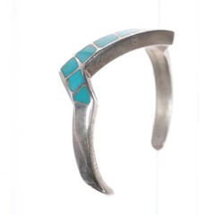 6.5″ Vintage Native American sterling silver turquoise channel inlay cuff brace