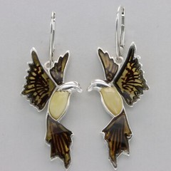 Multi-Color BALTIC AMBER Bird Earrings Leverback – 925 STERLING SILVER #5727e