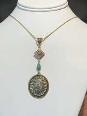 *NEW LISTING*EGYPTIAN REVIVAL CZECH NEIGER GLASS PHARAOH NECKLACE TURQ/GOLD-NEW