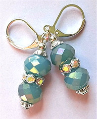 Faceted Crystal TEAL GREY & AB crystal earring SP LEVERBACK artisan X2