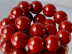 Natural Cinnabar Bracelet – 10mm Round Beads – 7.5″ – Vermilion Red D1413