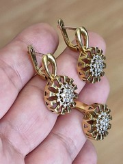 Turkish Handmade Jewelry Set 925 Sterling Silver Gold Plated Zircon Earrings Rin