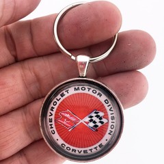 Vintage C3 Corvette Racing Flags Chevrolet Motor Division 1.2″ Diameter Keychain