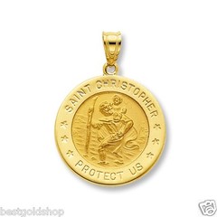 3D 15mm Saint Christopher Medal Charm Pendant Solid Real 14K Yellow Gold 1.2gr