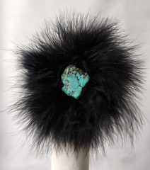 Turquoise Slab Fuchsia Hair on Hide Leather Sexy Black Marabou Feather 2″ Cuff