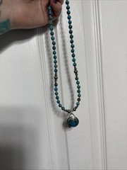Copper Turquoise Beaded Necklace 18-20in. 925 Sterling Silver Pendant Handmade