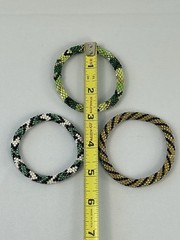 Handmade Seed Bead Stretch Bracelets Set Green Gold Boho Stack
