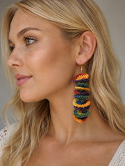 Handmade Crochet Spiral Earrings Rainbow Multicolor Lightweight Dangle Earrings