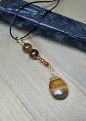 Yellow Fluorite Teardrop Pendant With Green Garnet in Gold Crystal Energy Gem