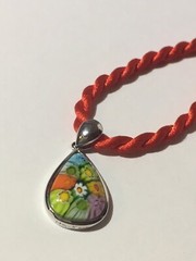 Alan K. Murano Glass Millefiori Sterling Silver 925 Pendant On Red Rope Necklace