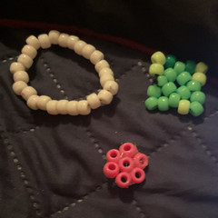 White Plastic Beaded Stretch Slip-On Bracelet w/ Green & Pink Beads Unisex
