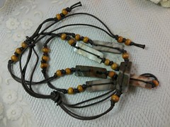 Artisan Handcrafted Abalone Shell Wood Bead Mod Boho Cord Bohemian Long Necklace