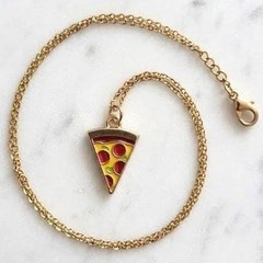 Handmade Necklace Gold Toned Stainless Steel Pizza Slice Pendant 19″