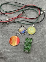Necklaces Pendants Lot Of 4 Assorted Glass Resin Mixed Media Handmade 1646 W