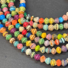 Handmade Recycled Paper Bead Necklace Multicolor Boho Layering Long Strand 86″