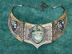 Dramatic Brutal Brass & Stone Collar Necklace Artist Made No Mark