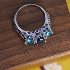 Size 6, vintage Sterling 925 silver handmade engagement ring sapphire and topaz