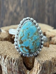 Sterling Silver Native American SW Genuine No.8 Turquoise Ring 6.75/7 & Adjust.