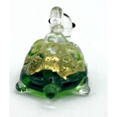 Glass Turtle Pendant Handmade Figurine Green Metallic Gold Tone Nick Nack Charm