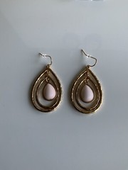 Gold tone Multi Layer Dangle Earrings with Pale Apricot Teardrop Pierced Earring