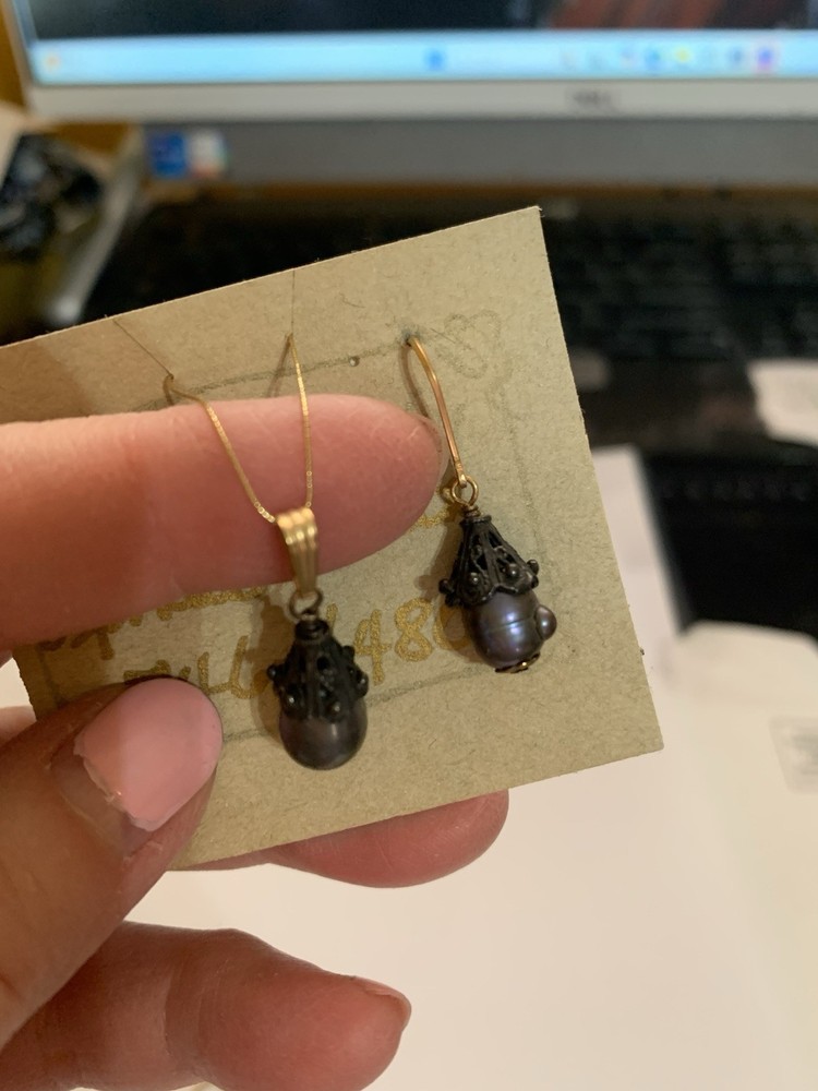 Bali sterling vermeil earring drops with 14 GF earrings and matching pendant