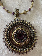 Handmade Bead Embroidery Pendant Glass Stone Beaded Rope Necklace GF Clasp