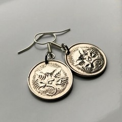 Australia 5 Cent coin earrings Echidna spiny anteater hedgehog Melbourne e000007