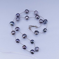 14”, vintage Sterling 925 silver handmade black pearl chain tennis necklace