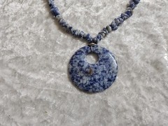 Sodalite Pendant Necklace 19” Round Stone Pendant ~ Lobster Claw Clasp Artisan