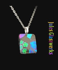 Hand Crafted Dichroic Fused Glass Pendant Necklace W/ Chain #1326