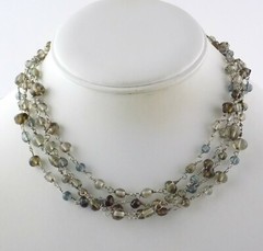 American Eagle Gray Brown Blue Glass Strand Necklace AE 925 62In Sterling Silver