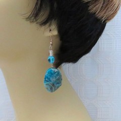 Handmade Earrings Blue Crazy Agate Dangle Turquoise Blue Boho Drop Casual