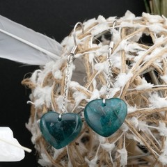 Blue Apatite 925 Silver Puffy Heart Drop Earrings Natural Crystal Jewelry Gift