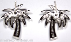 Blue Fire Opal Inlay Solid 925 Sterling Silver Palm Tree Post Earrings