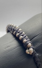 Missoma Sterling Silver 925 Black Woven Cord Beaded Bracelet 8″ 13.1g