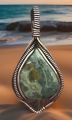 Ocean Jasper ~ Handmade copper wire wrapped pendant 8x